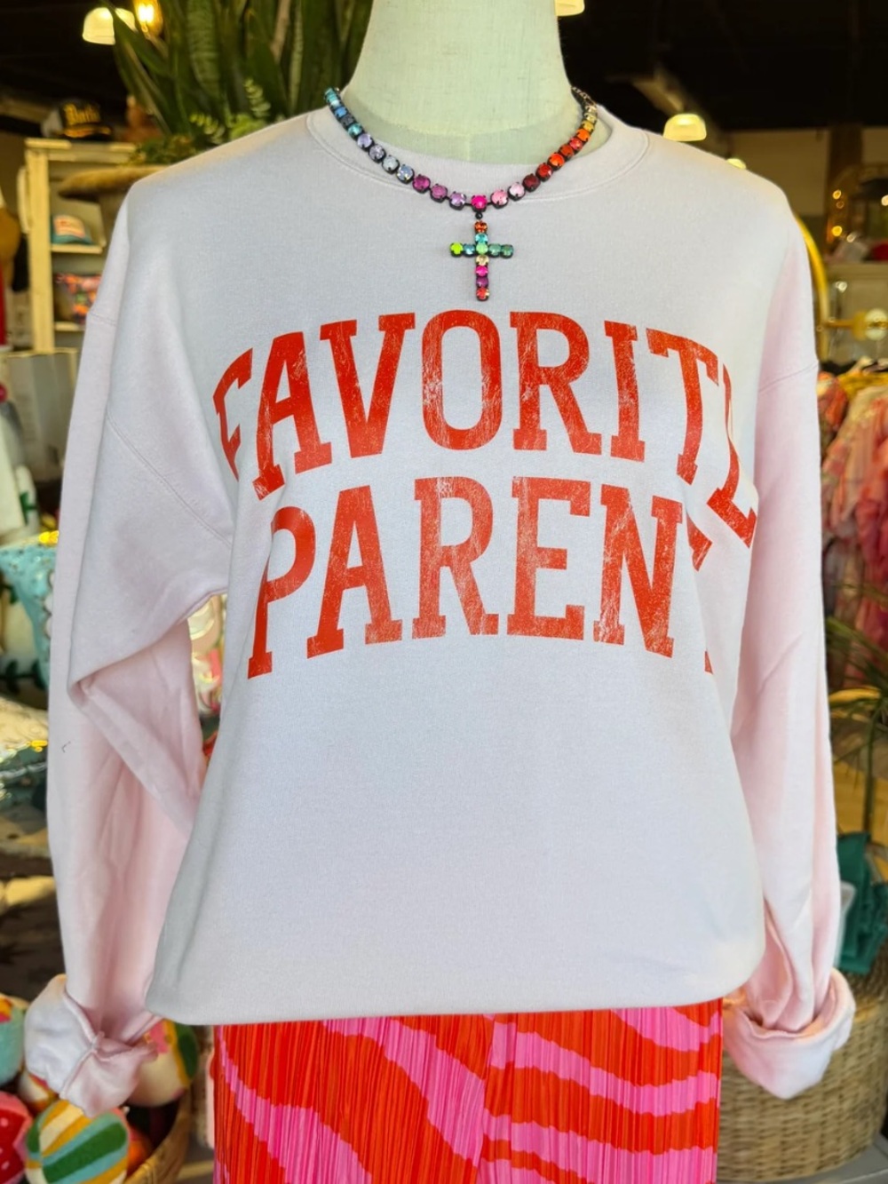 "Favorite Parent" Pink Graphic Sweatshirt Hanes